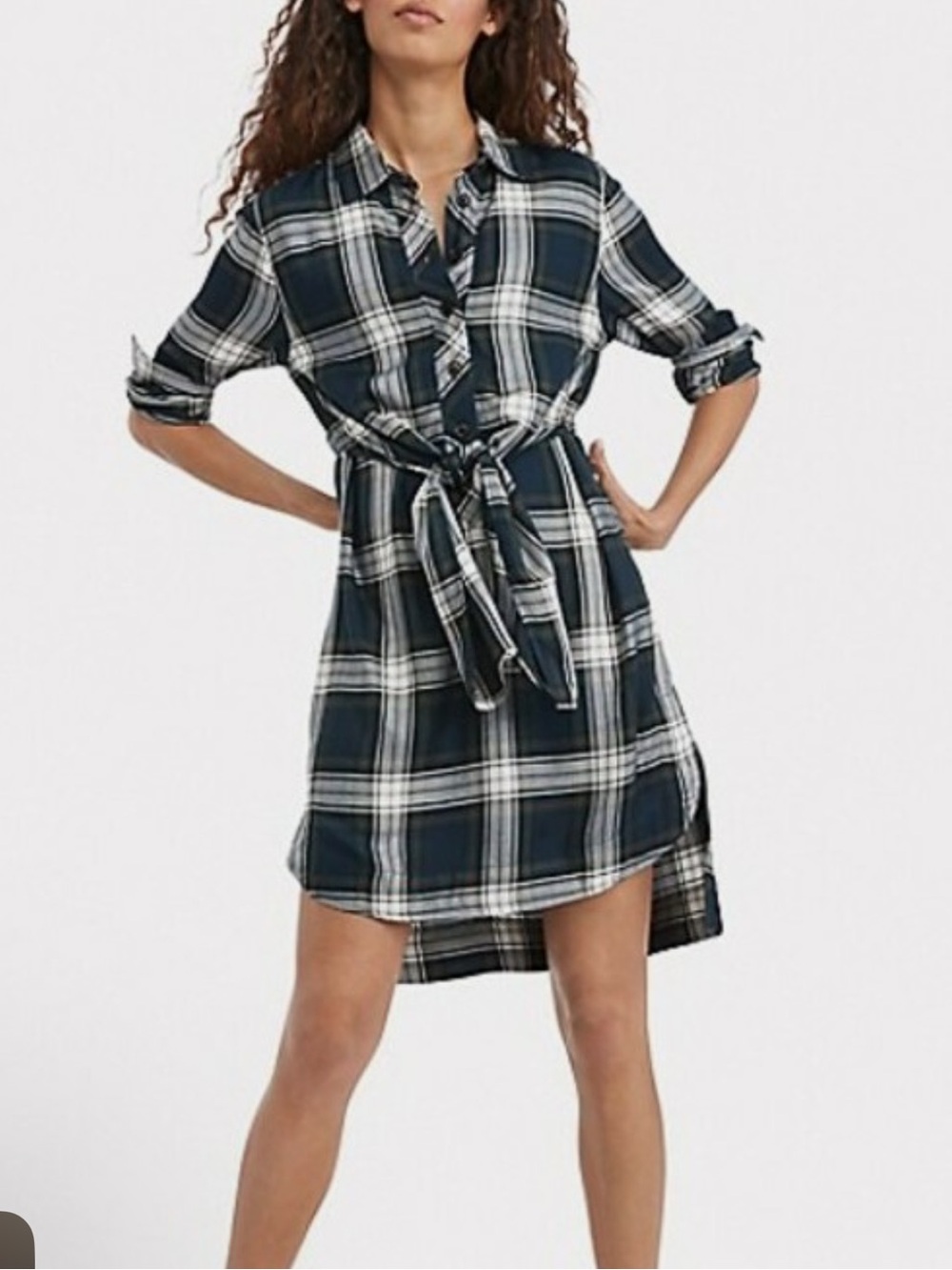 Tommy Hilfiger Plaid Shirt Dress with Tie Waist